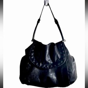 Tre Vero Black Leather with Silver Studs Shoulder Bag